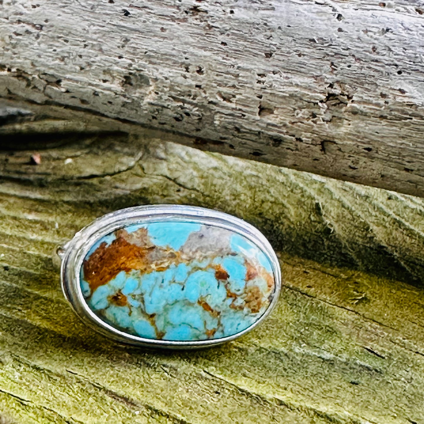 Kingman Turquoise Ring Set Horizontal Size 9