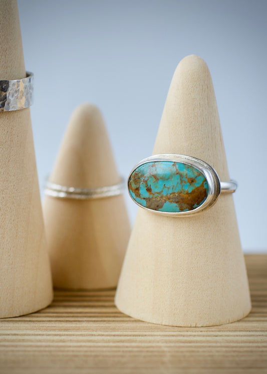 Kingman Turquoise Ring Set Horizontal Size 9