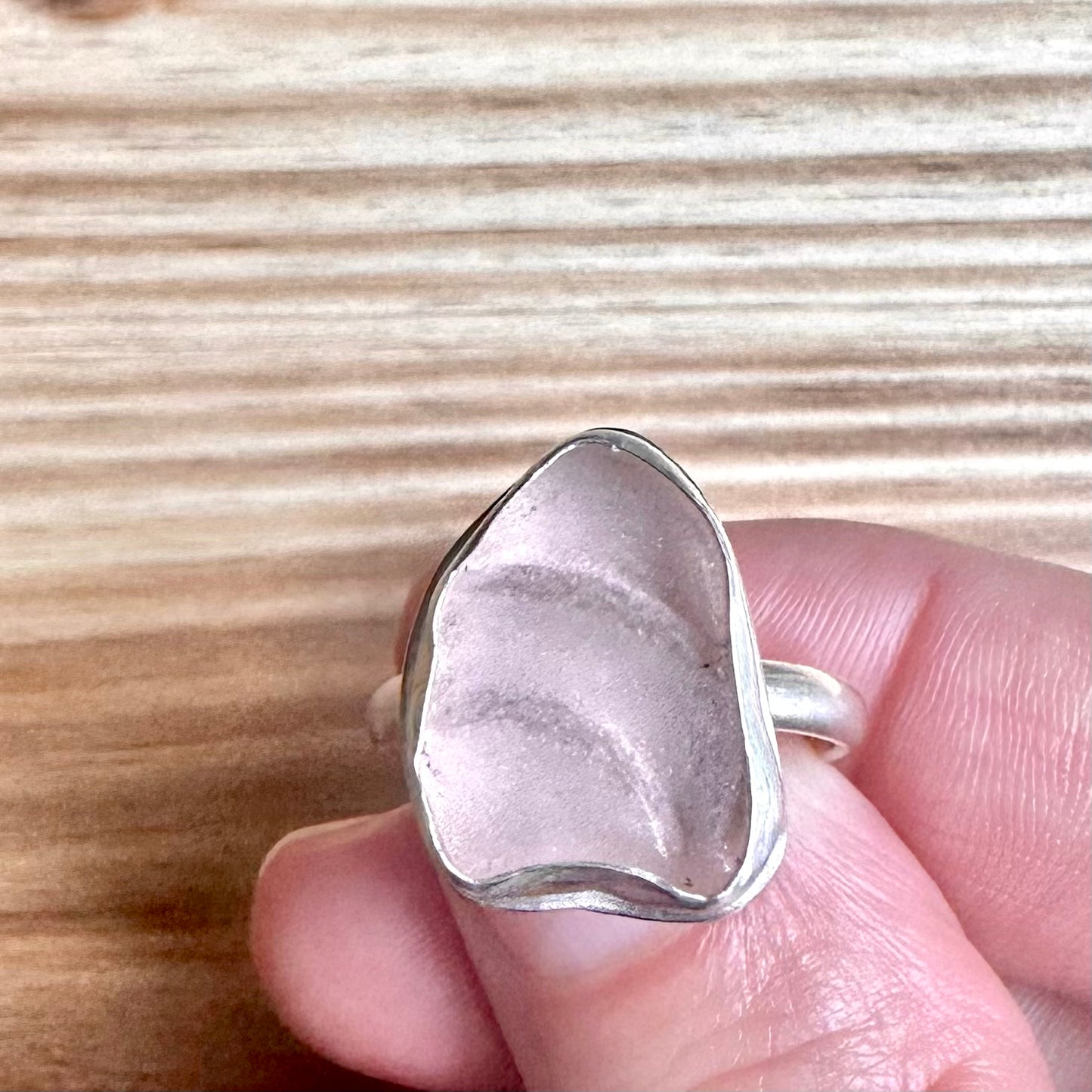 Authentic, Pink Beach Glass and Sterling Silver Ring - Pink Size 7