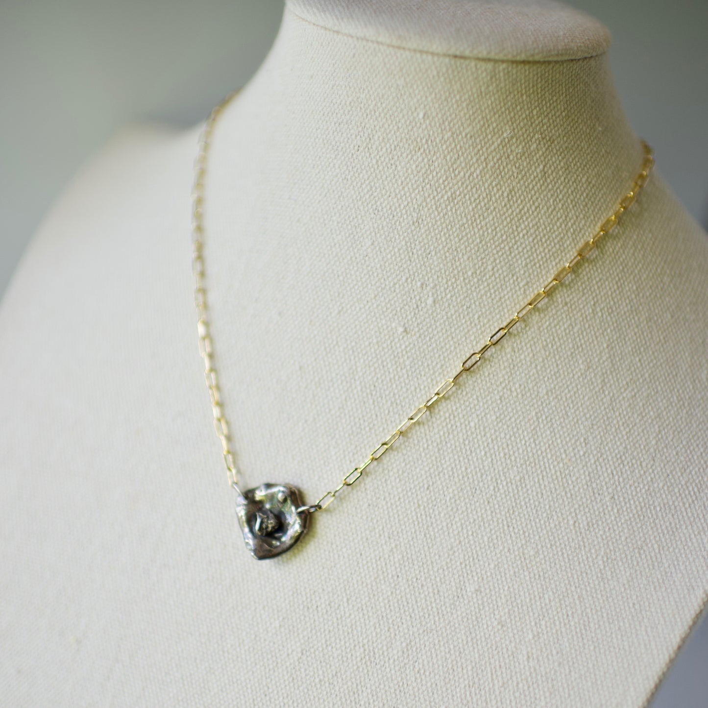 Lake Huron Formed Sterling Pendant Necklace 7 on 14k Gold Fill Necklace, Oxidized Sterling