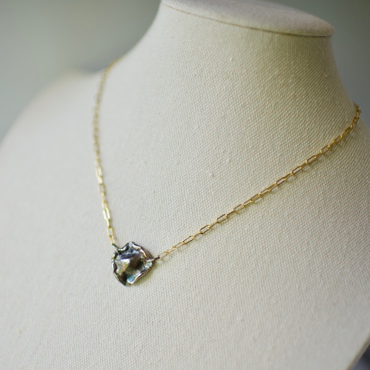 Lake Huron Formed Sterling Pendant Necklace 7 on 14k Gold Fill Necklace, Oxidized Sterling