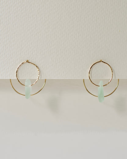 Double Sun Solstice Beach Glass Threader Earrings