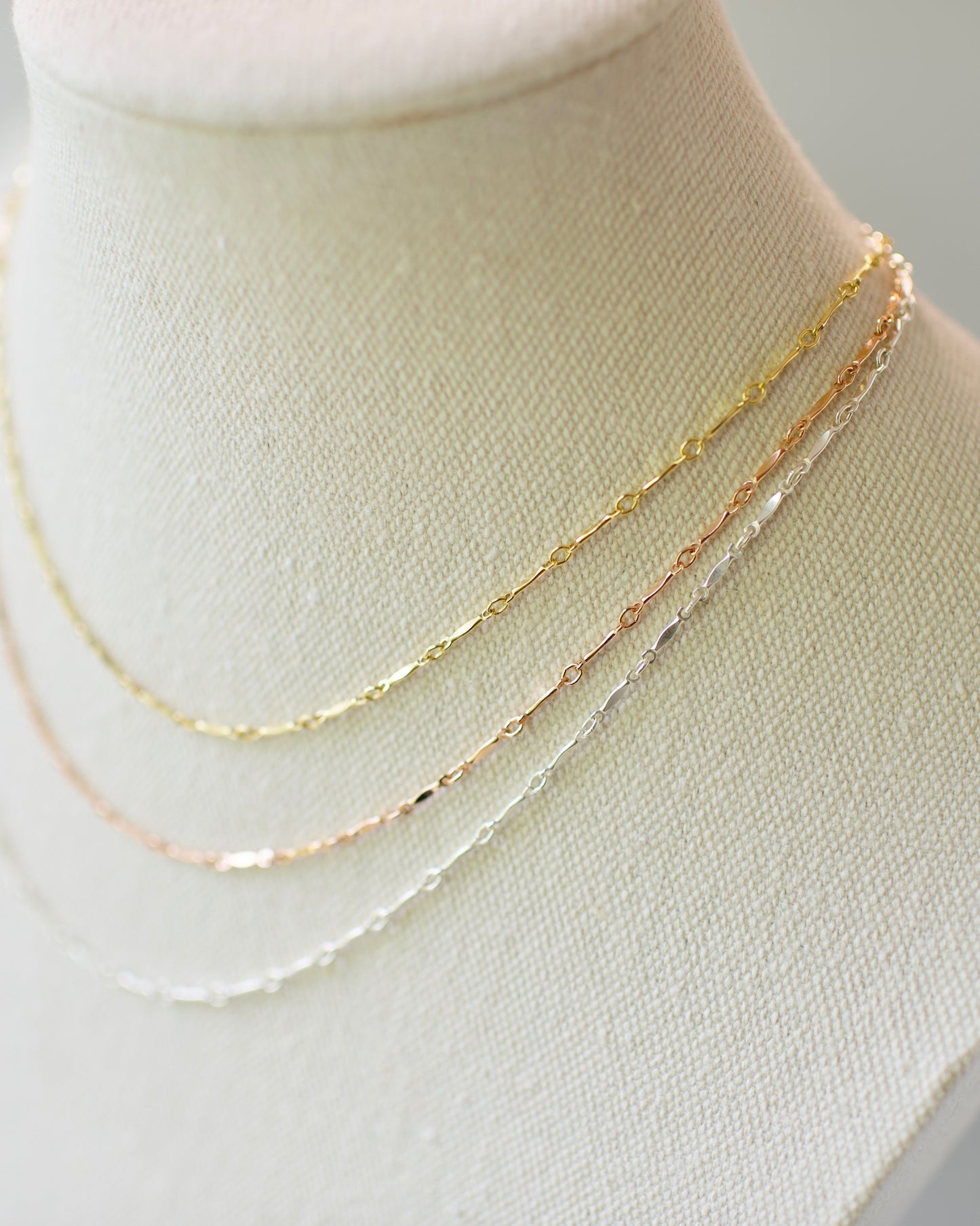 Dapped Bar Chain, Premium USA Standard 14k Yellow & Rose Gold Fill, .925 Sterling Nickel Free - 13-20 inches