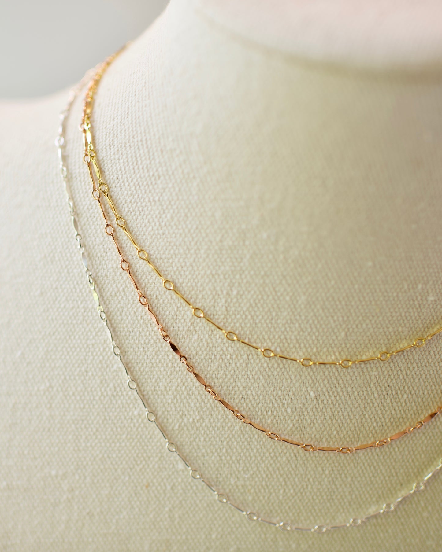 Dapped Bar Chain, Premium USA Standard 14k Yellow & Rose Gold Fill, .925 Sterling Nickel Free - 13-20 inches