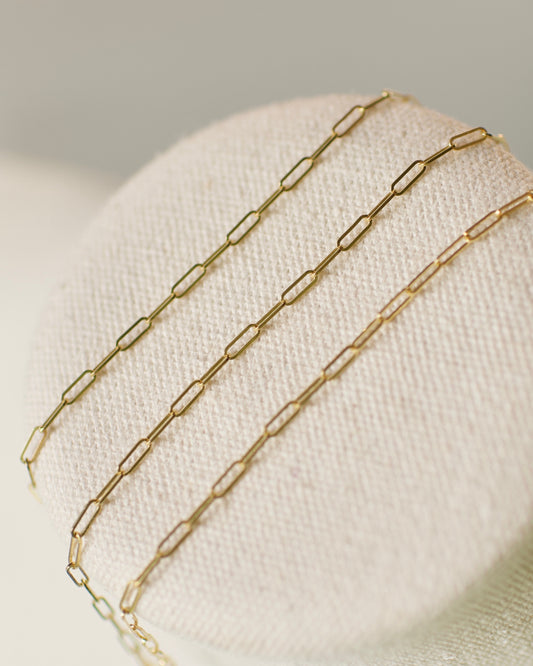 14k Yellow Gold Paperclip Chain, Premium 14k  - Oval Cable 13-18 inches