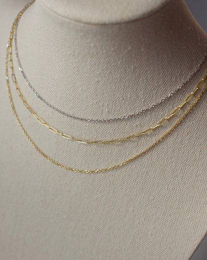 14k Yellow Gold or White Gold Beveled Edge Chain, Premium 14k  -  Cable 13-18 inches