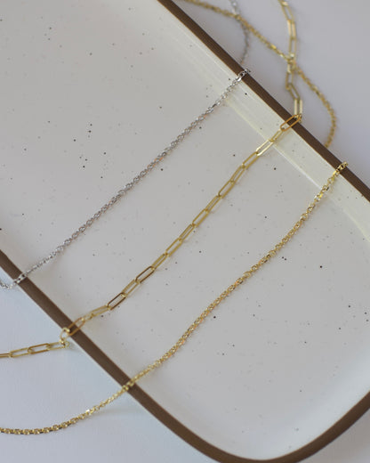 14k Yellow Gold or White Gold Beveled Edge Chain, Premium 14k  -  Cable 13-18 inches
