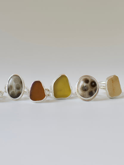 D. One-of-a-Kind Great Lakes Beach Glass Ring - Amber  - Size 6.75