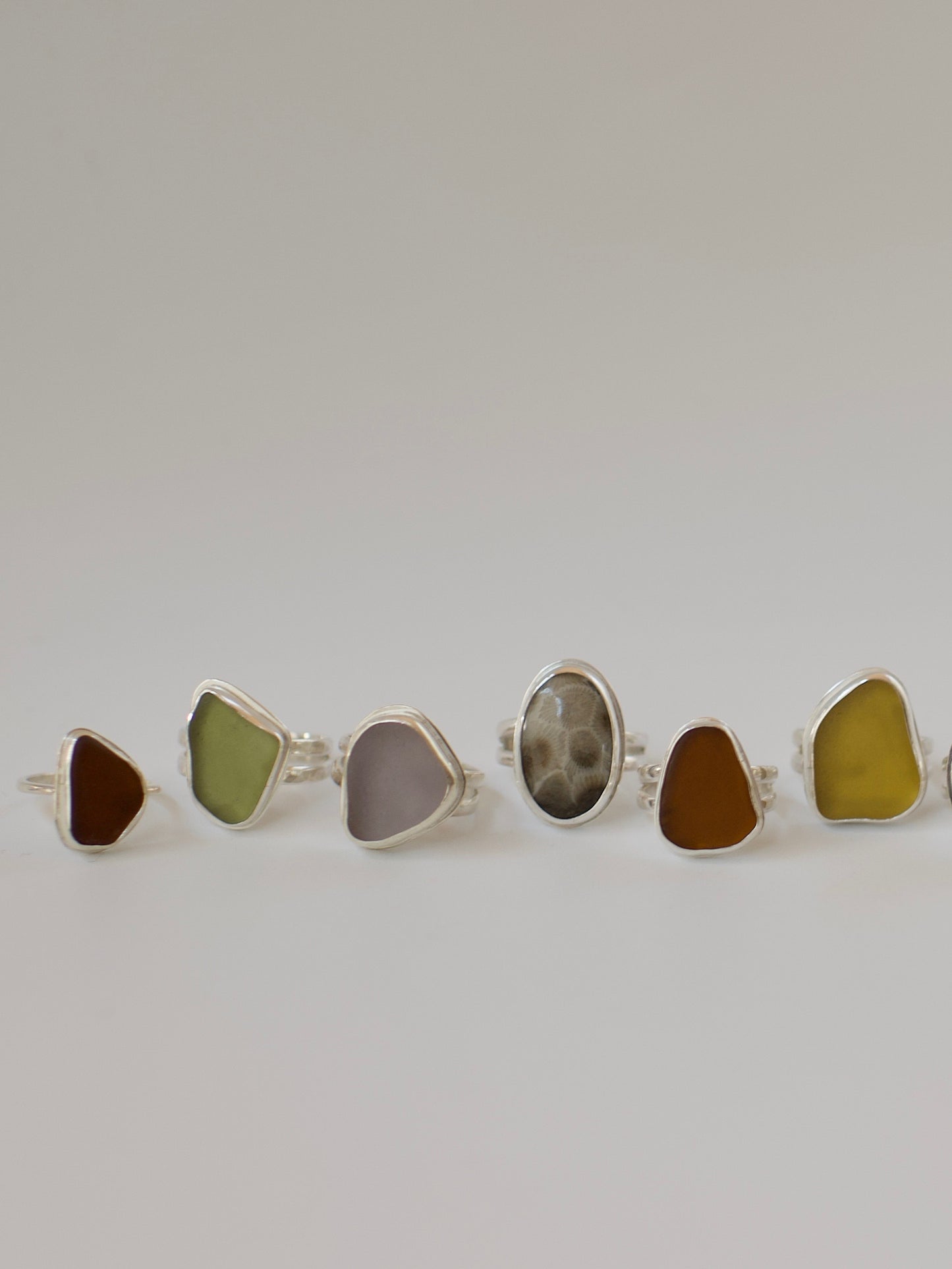 F. One-of-a-Kind Great Lakes Beach Glass Ring - Unique Sage Olive Green  - Size 9.25