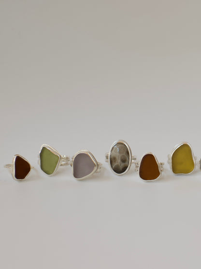 F. One-of-a-Kind Great Lakes Beach Glass Ring - Unique Sage Olive Green  - Size 9.25
