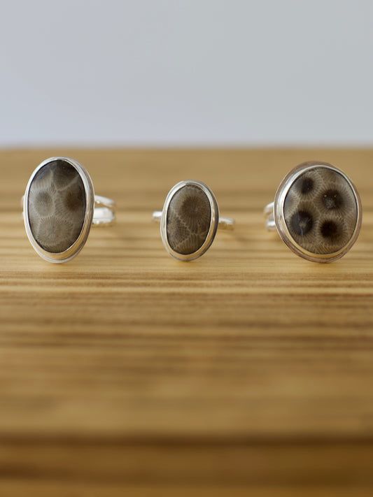 Petoskey Stone One-of-a-Kind Great Lakes Ring  - Size 6, 7, 8.5