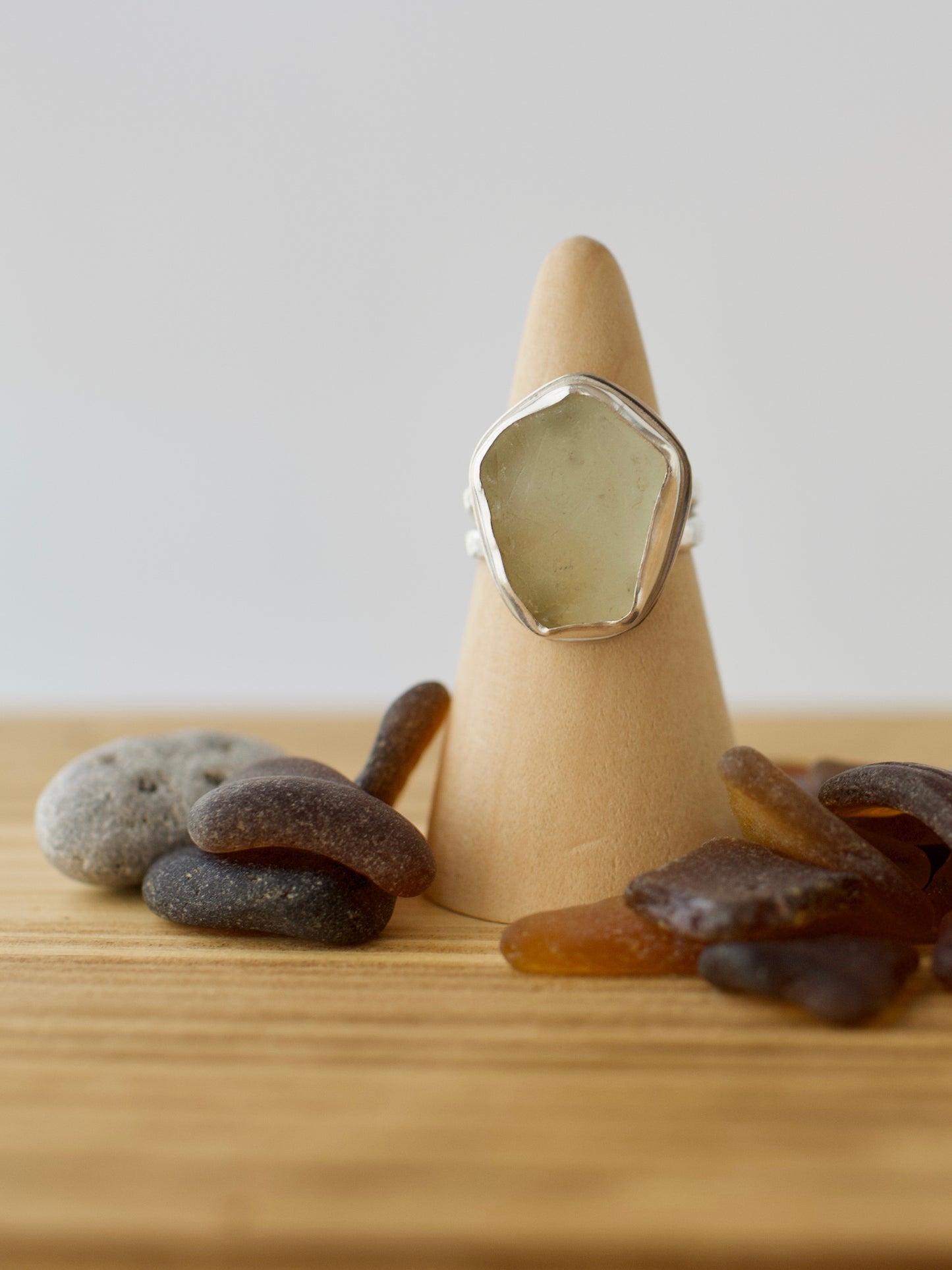 H. One-of-a-Kind Great Lakes Beach Glass Ring - Unique Soft Yellow  - Size 7.25