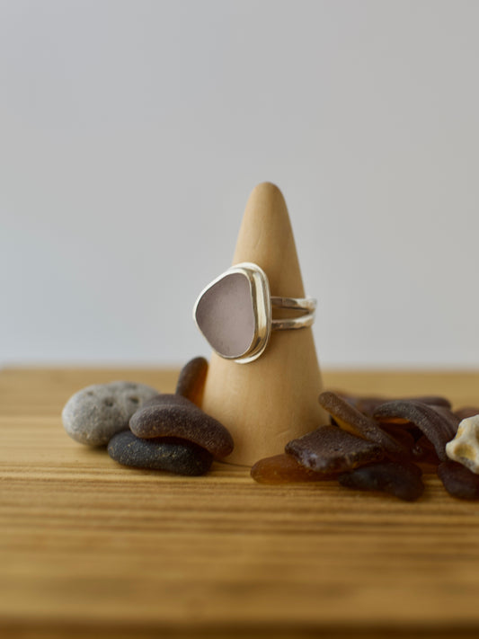 C. One-of-a-Kind Great Lakes Beach Glass Ring - Rare Lavender - Size 8.5