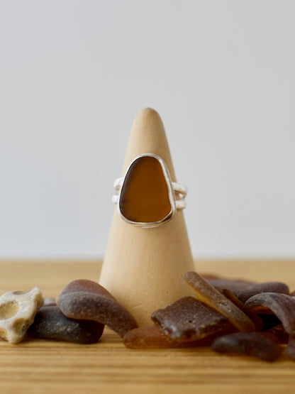 D. One-of-a-Kind Great Lakes Beach Glass Ring - Amber  - Size 6.75