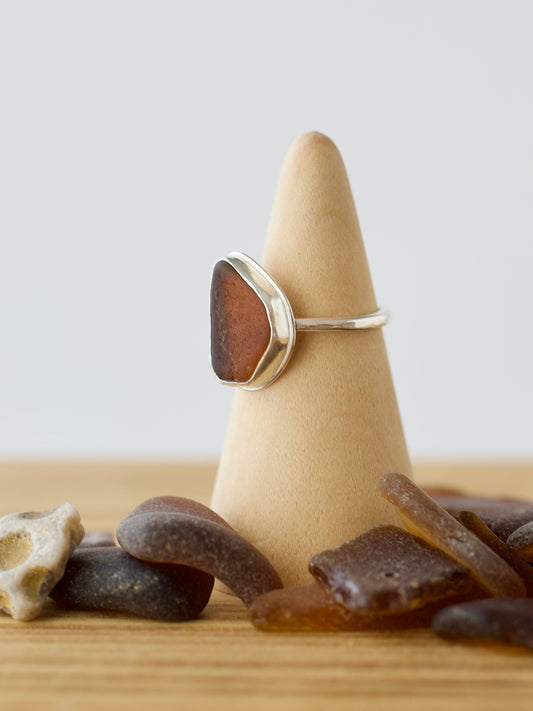 G. One-of-a-Kind Great Lakes Beach Glass Ring - Amber - Size 6
