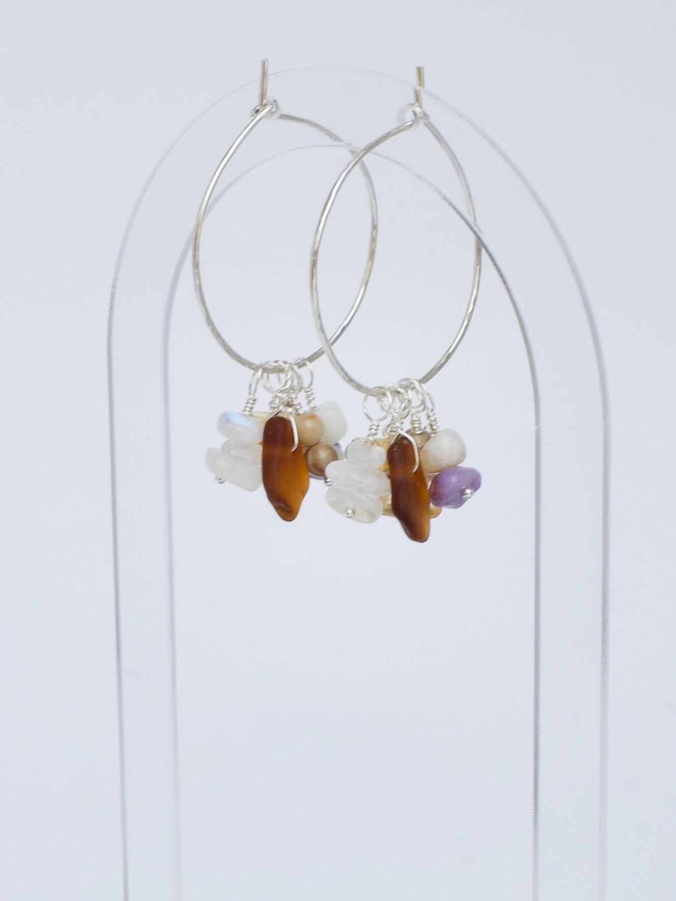 Gathered Charms - Build Your Own Hoop Charm Earrings - Beach Glass, Petoskey Stone, Moonstone, Citrine, Precious Metal Beads, Morado Opal