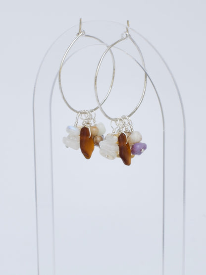 Gathered Charms - Build Your Own Hoop Charm Earrings - Beach Glass, Petoskey Stone, Moonstone, Citrine, Precious Metal Beads, Morado Opal