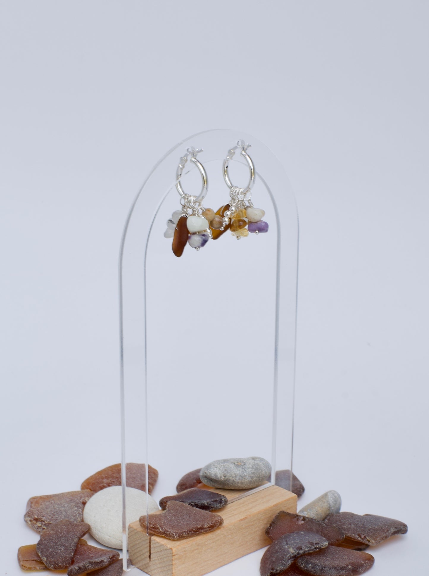Gathered Charms - Build Your Own Hoop Charm Earrings - Beach Glass, Petoskey Stone, Moonstone, Citrine, Precious Metal Beads, Morado Opal