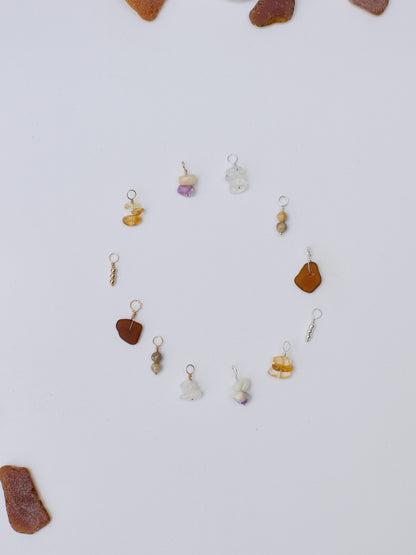 Gathered Charms - Build Your Own Hoop Charm Earrings - Beach Glass, Petoskey Stone, Moonstone, Citrine, Precious Metal Beads, Morado Opal