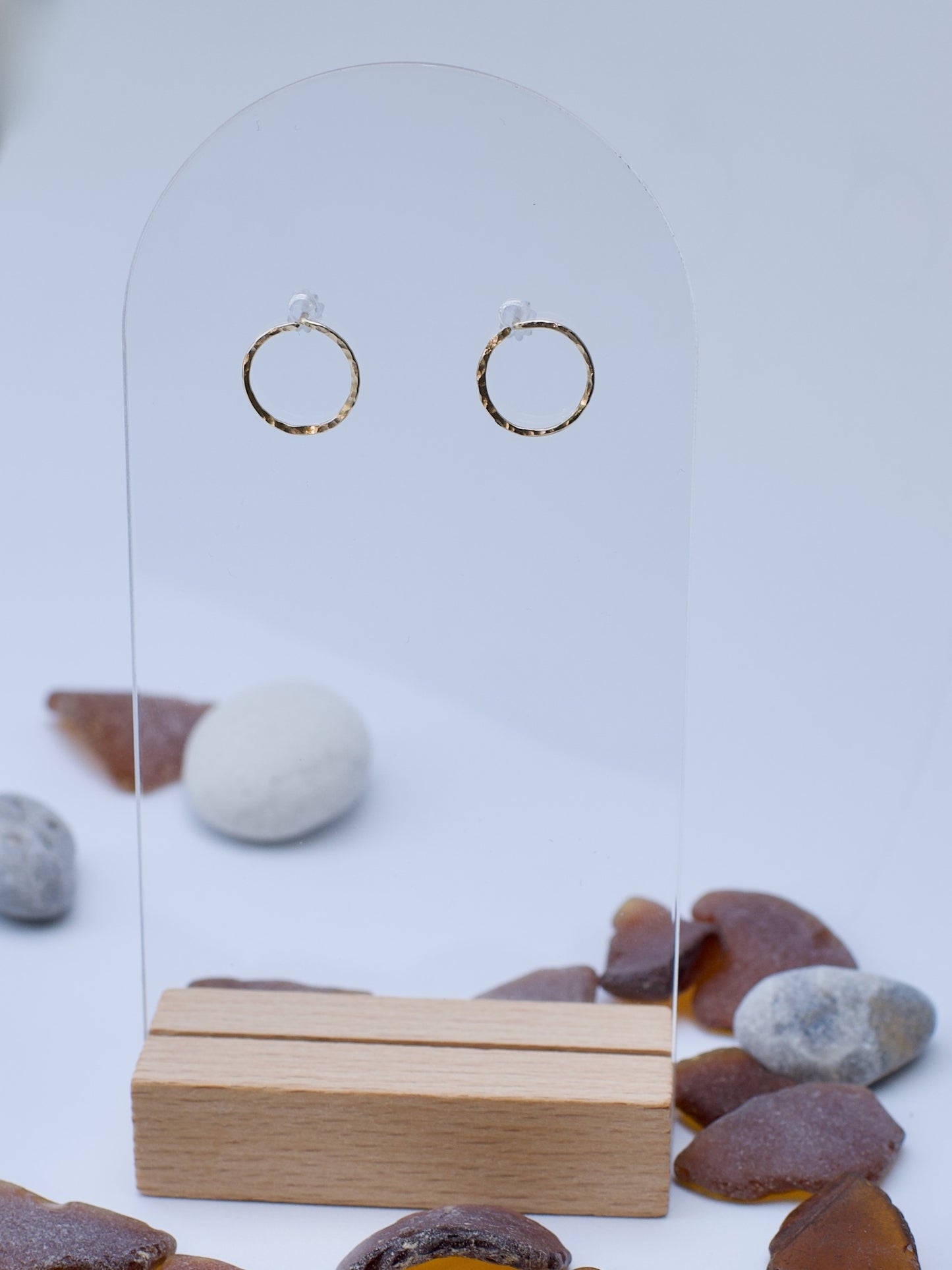 Seasonal Moon Circle Studs - Textured Wire Stud Earrings