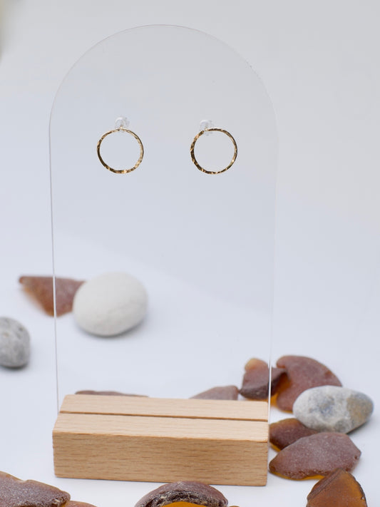 Seasonal Moon Circle Studs - Textured Wire Stud Earrings