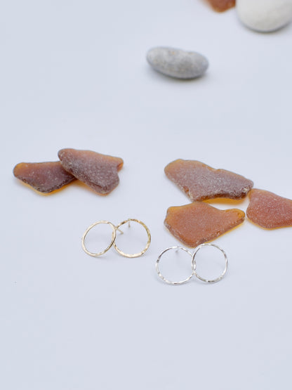 Seasonal Moon Circle Studs - Textured Wire Stud Earrings