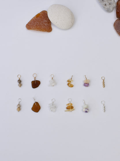 Gathered Charms - Build Your Own Hoop Charm Earrings - Beach Glass, Petoskey Stone, Moonstone, Citrine, Precious Metal Beads, Morado Opal