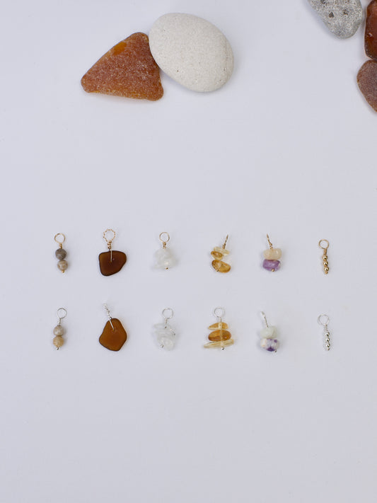 Gathered Charms - Build Your Own Hoop Charm Earrings - Beach Glass, Petoskey Stone, Moonstone, Citrine, Precious Metal Beads, Morado Opal