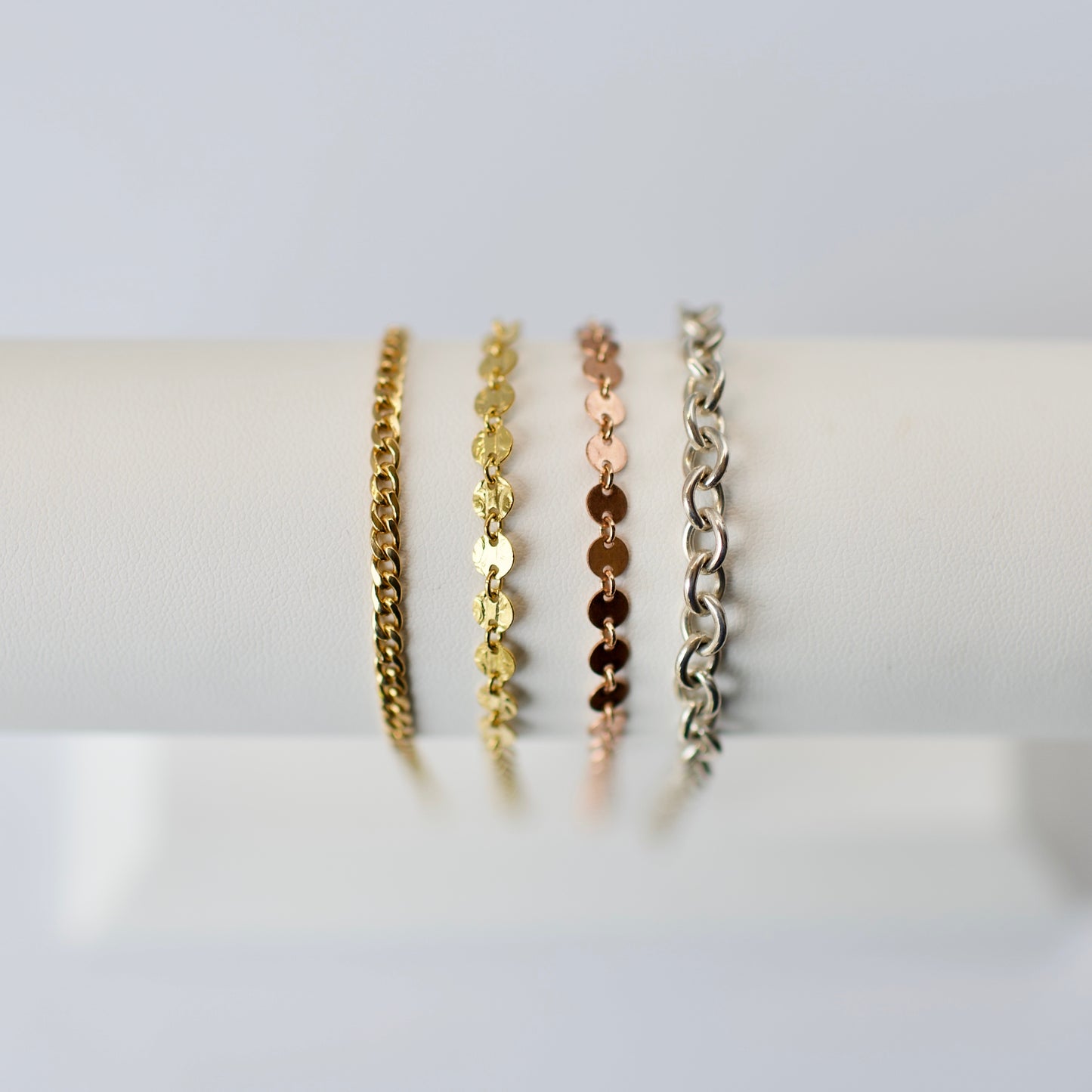 Bracelet- Permanent Jewelry Chain 14k Yellow + Rose Gold Fill, and Sterling Silver