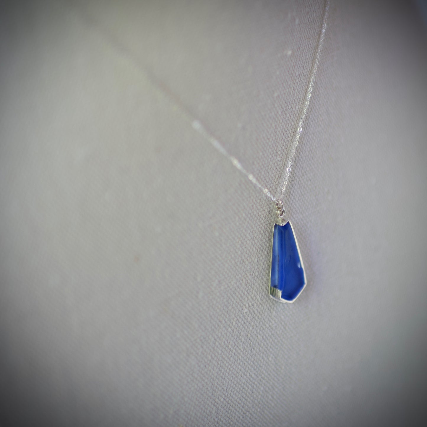 Lake Huron Formed Blue Beach Glass and Sterling Silver Pendant