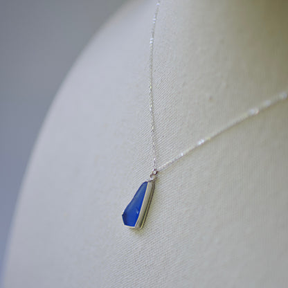 Lake Huron Formed Blue Beach Glass and Sterling Silver Pendant