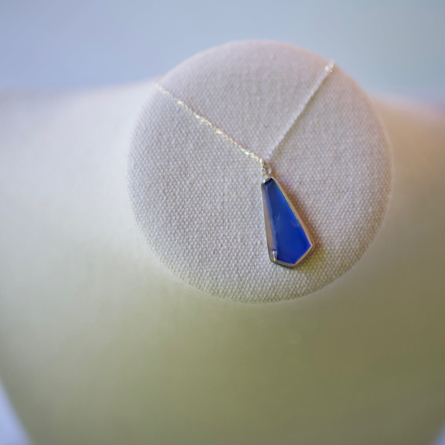 Lake Huron Formed Blue Beach Glass and Sterling Silver Pendant