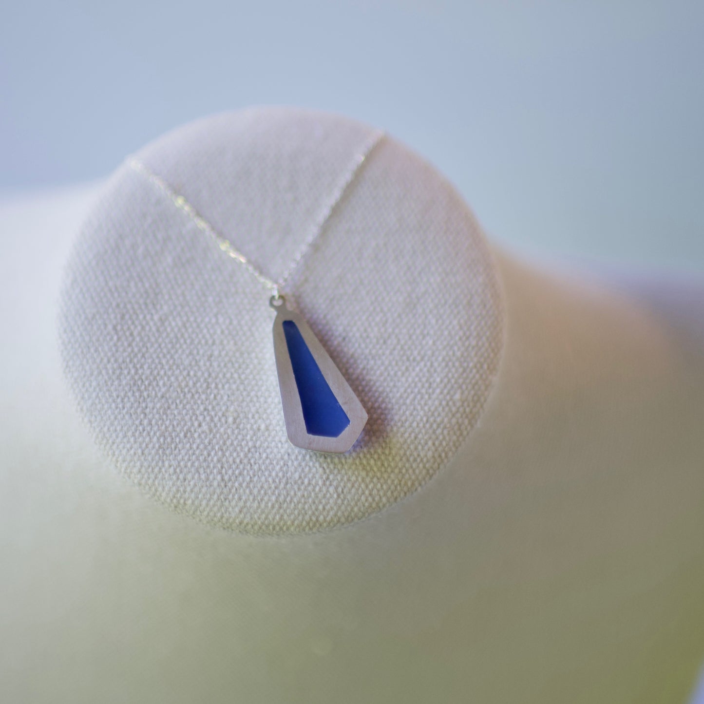 Lake Huron Formed Blue Beach Glass and Sterling Silver Pendant