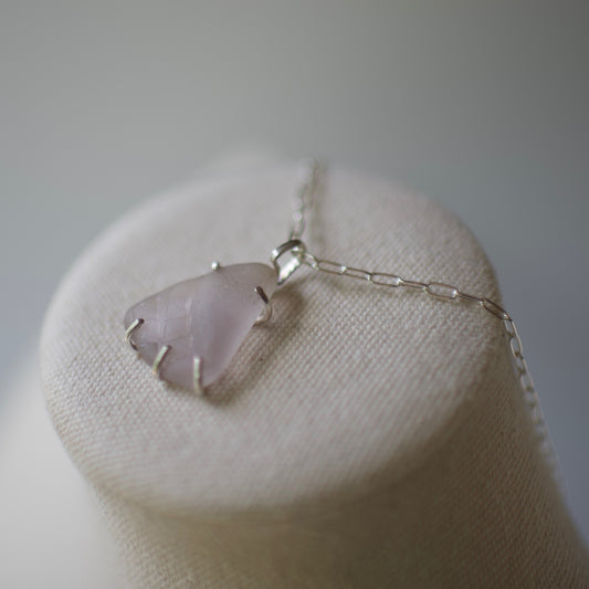 Lake Formed Lavender Beach Glass set in Sterling Prong Claws Pendant