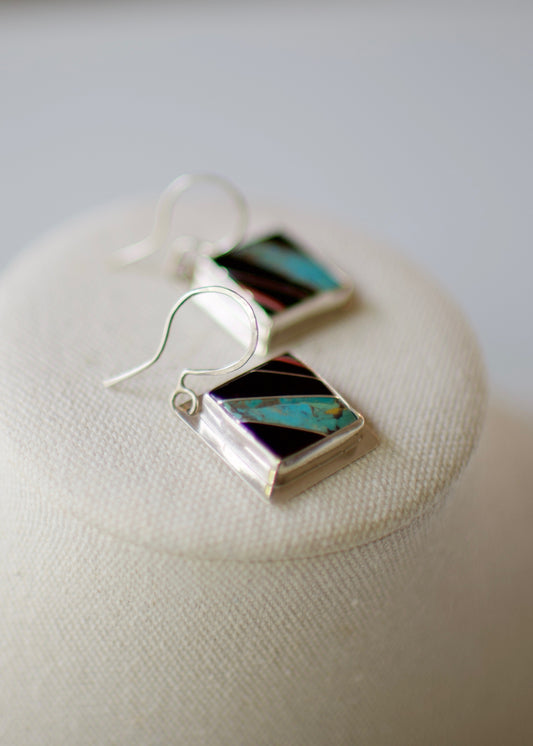 Square Inlay Turquoise Cabochon Dangles