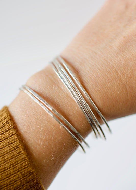 Hammered Bangle in Sterling Silver