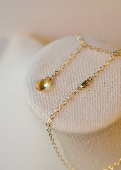 Y Choker in 14k USA Gold Fill Sparkle Pattern Chain with Citrine Tear Drop