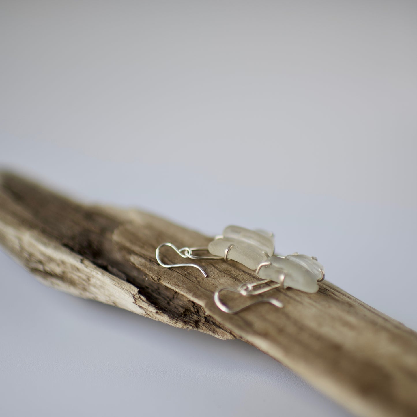 White Beach Glass Prong Set Earrings