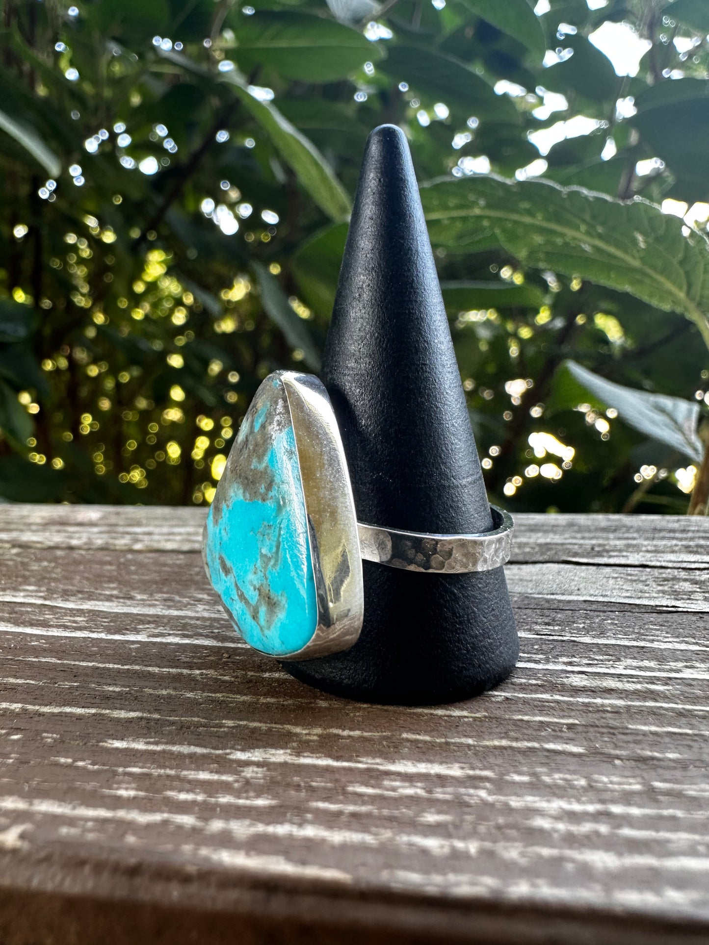Natural Kingman Turquoise Triangle Sterling Silver Ring Size 10.5