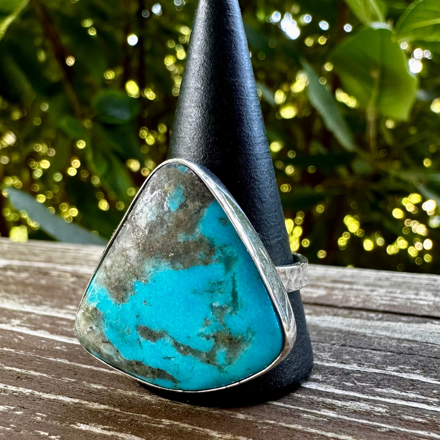Natural Kingman Turquoise Triangle Sterling Silver Ring Size 10.5