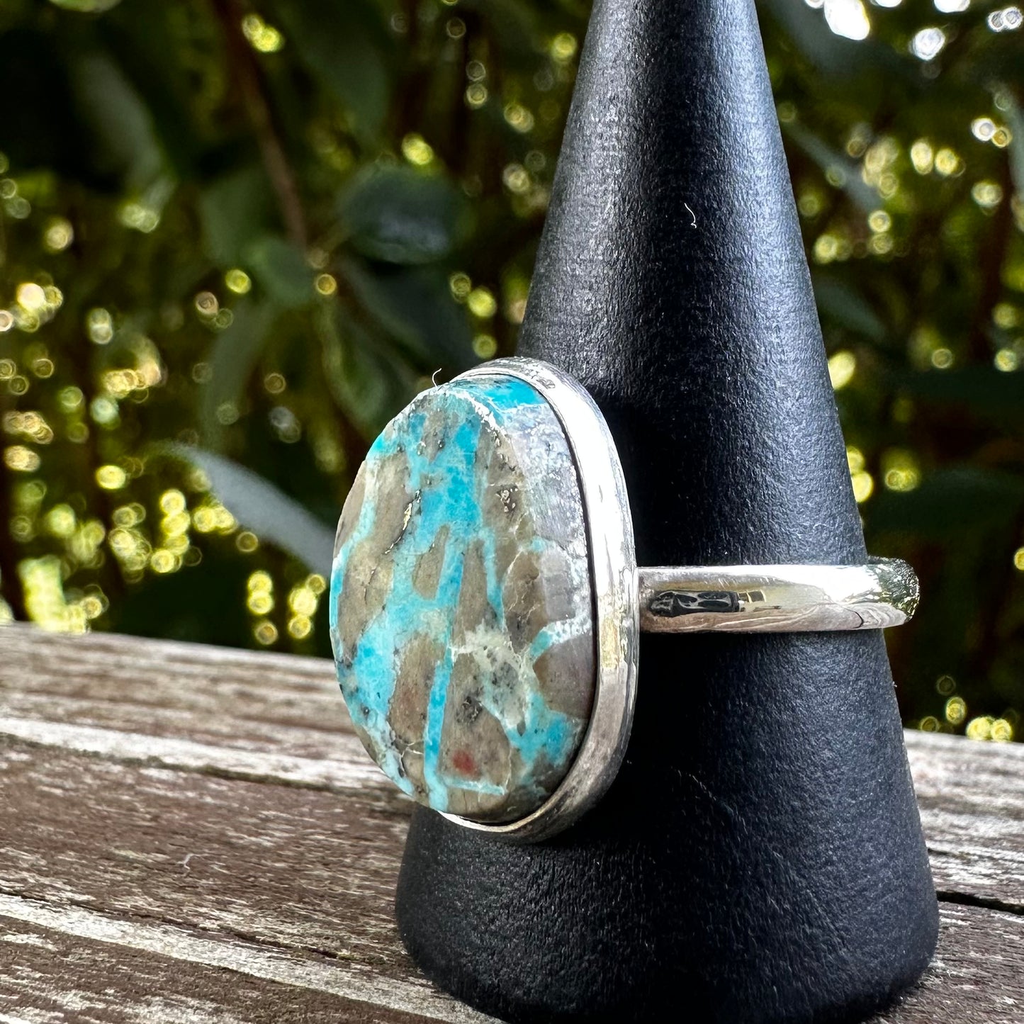 Natural Kingman Turquoise with Heavy Matrix in Sterling Silver Size 10