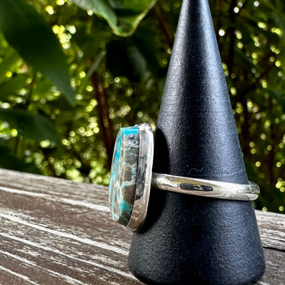 Natural Kingman Turquoise with Heavy Matrix in Sterling Silver Size 10