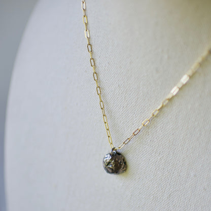 Lake Michigan Formed Sterling Pendant Necklace 6 on 14k Gold Fill Necklace, Oxidized Sterling