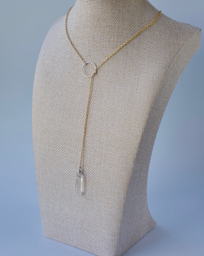 Celestial Quartz Lariat | Loop, Mixed Metal Crystal Necklace