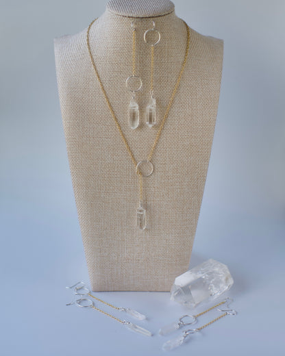 Celestial Quartz Lariat | Loop, Mixed Metal Crystal Necklace