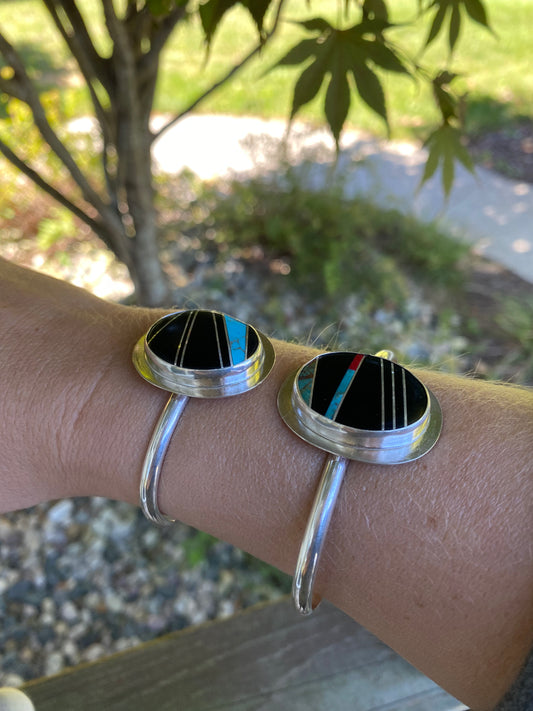 6 Inch Cuff Bracelet with Turquoise Inlay Cab