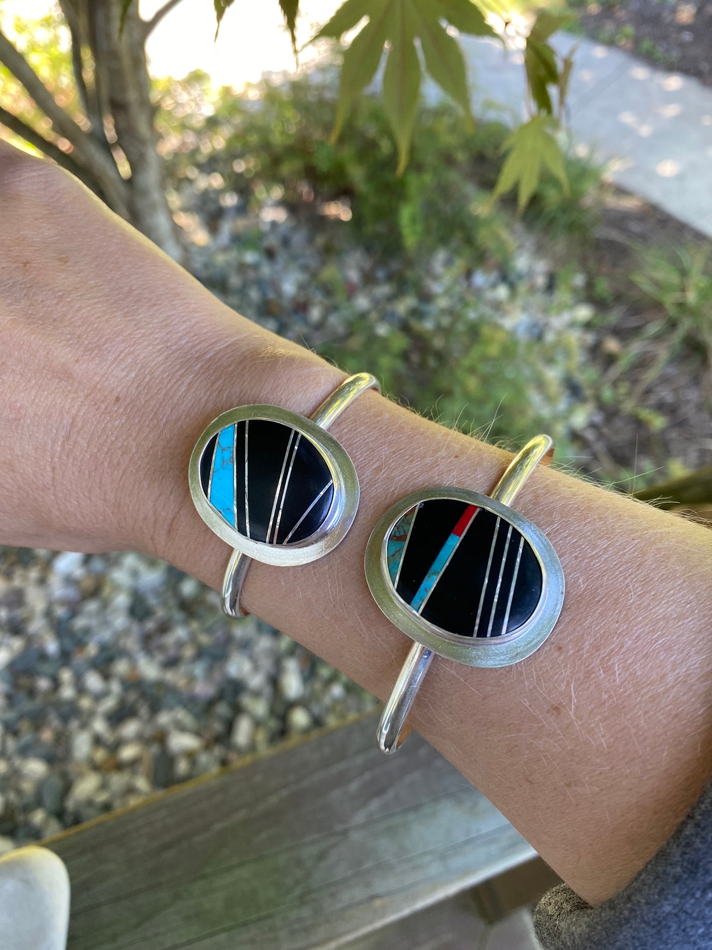 6 Inch Cuff Bracelet with Turquoise Inlay Cab