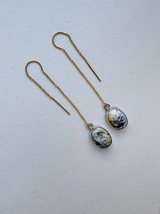 White Buffalo Threader Chain Earrings in Sterling and 14k Gold Fill