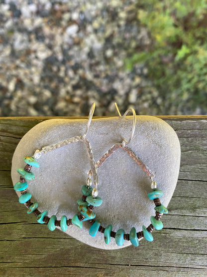 Silver Triangle Dangle with Turquoise Nuggets and Heishe Beads